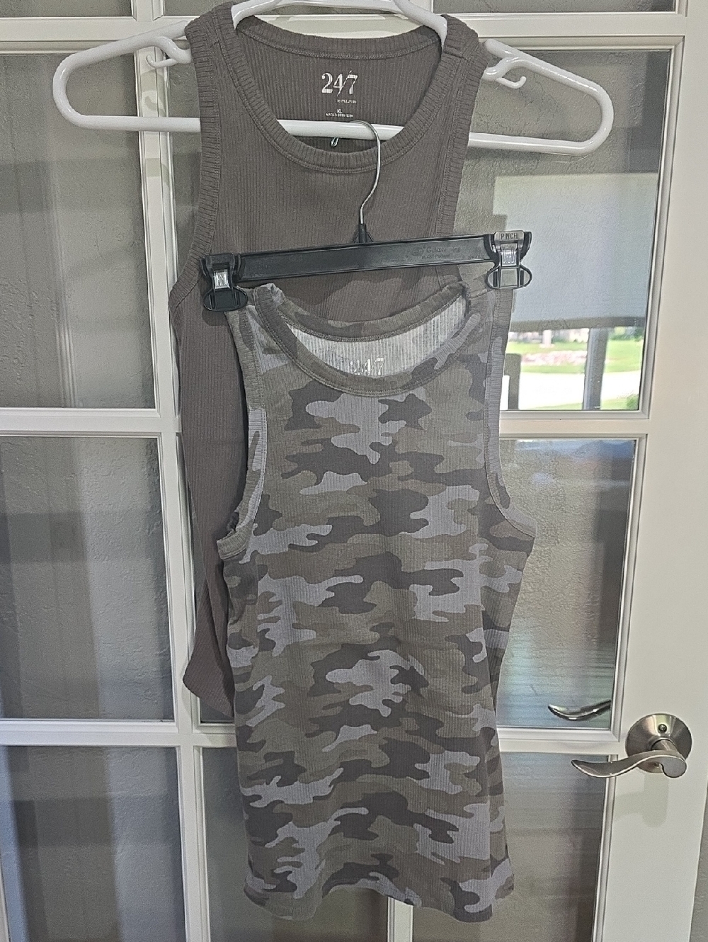 Maurices 24/7 Ribbed Tank Top Set Of 2 in Olive Green and Gray Camo